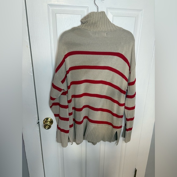 Old Navy Turtleneck Tunic Sweater – Size Large | Tan & Red Stripe | 100% Cotton - Picture 8 of 11